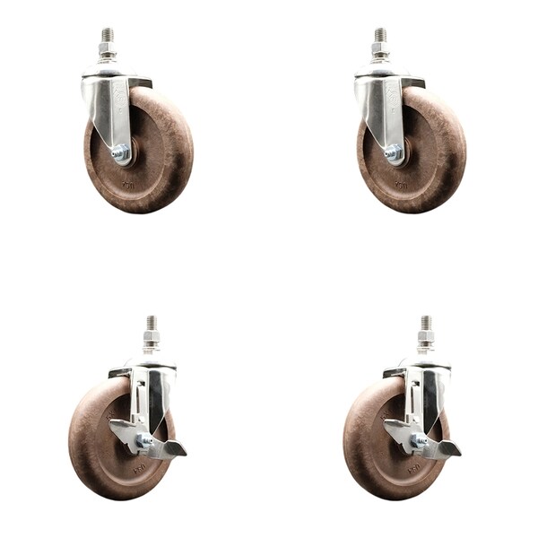 Service Caster 5 Inch 316SS High Temp Glass Filled Nylon 1/2 Inch Stem Caster Brakes SCC, 2PK SS316TS20S514-GFNSHT-121315-2-TLB-2 - main